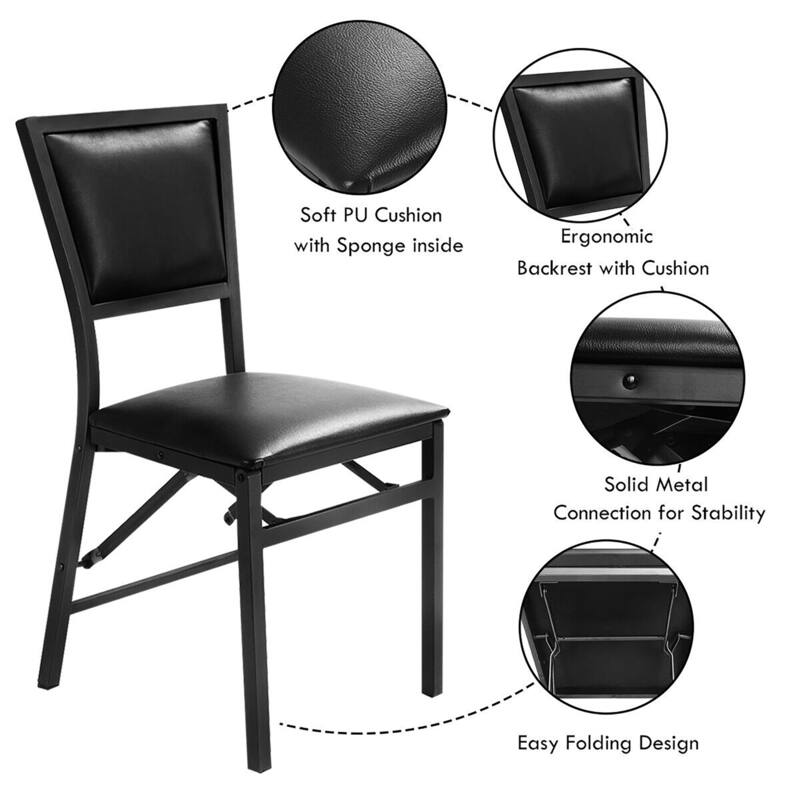 Gymax Set of 2 Steel Folding Chair PU Upholstered Counter Height Side
