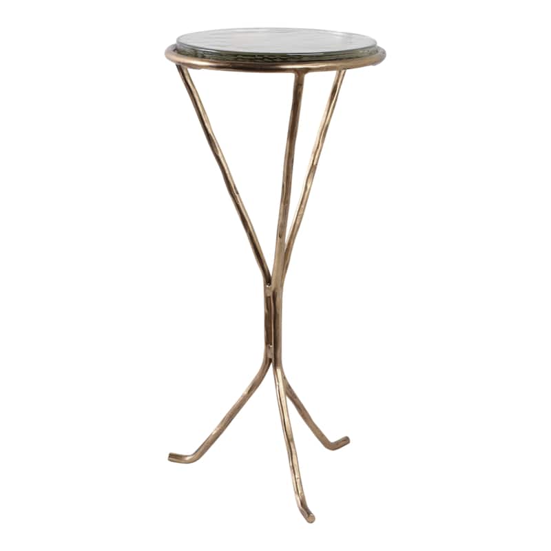 Iron Glass Round Top Accent Table Sculptural Tripod Base - 23" Gold - 10.5" x 10.5" x 22.5"
