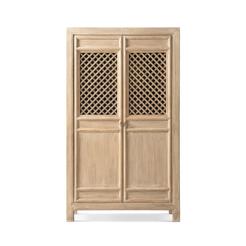 Jennifer Taylor Home Arden 83" Tall Solid Reclaimed Elm Lattice 2-Door Bookcase Storage Cabinet