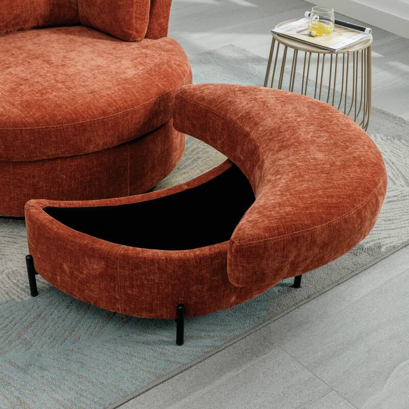 32.7" W Sherpa Upholstered Half Crescent Moon Storage Bench Large Ottoman With Tray Serve As Side Table Soft Padded Seat