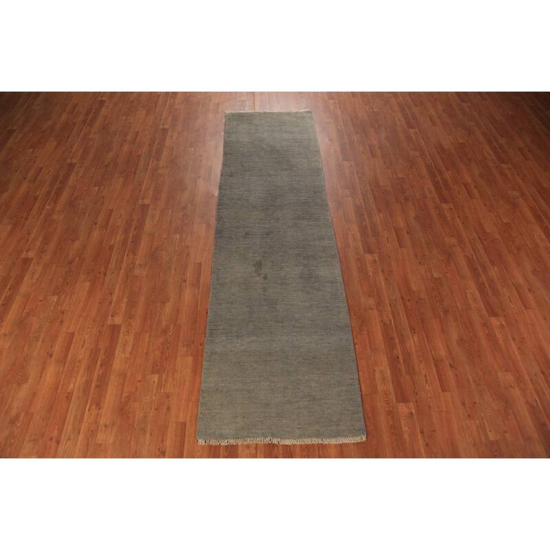 Modern Gabbeh Runner Rug Handmade Grey Wool Carpet - 2'8" x 9'6"