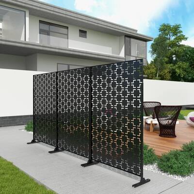 Outdoor Privacy Screen with Stand for Patio Garden Metal Fence Screen