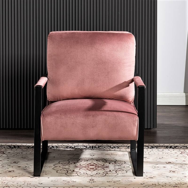 Hosam 25.4" Velvet Upholstery Metal Arms Chair - Rose