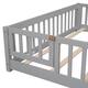 Twin/Full/Queen size Floor Platform Bed with Fence and Door for Kids, Toddlers