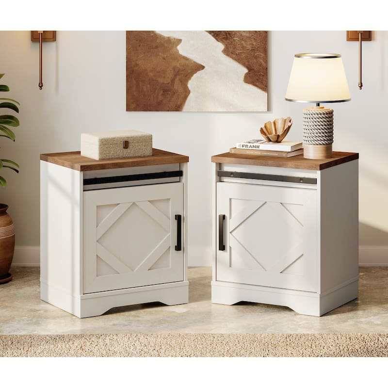 WAMPAT Farmhouse Nightstand with Drawer and Cabinet for Bed Room - Antique White - 2-drawer