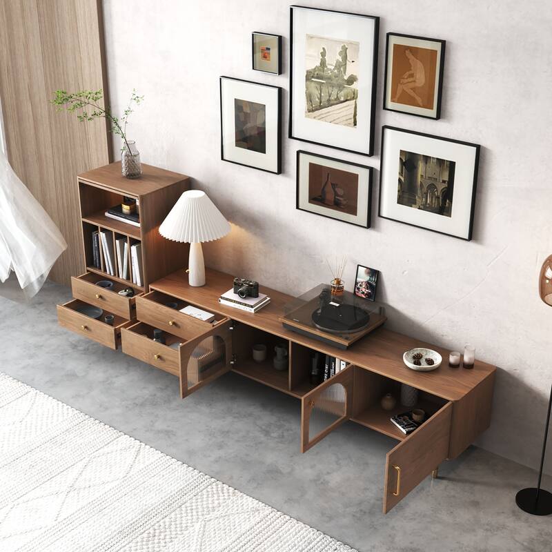JASIWAY Modern TV Stand with Solid Wood Feet