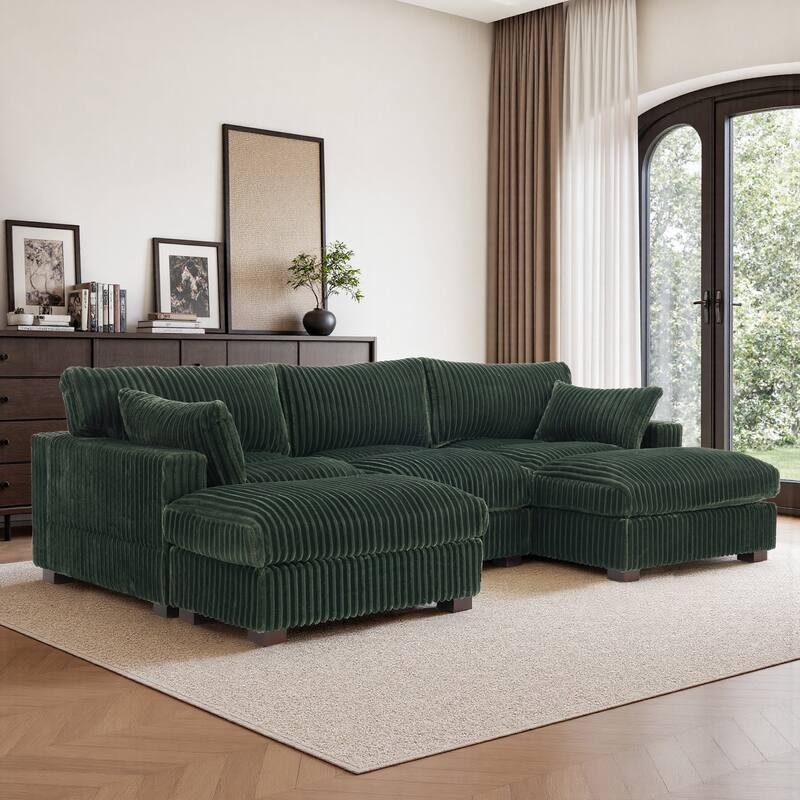 Modren Plush Oversized Modular Sectional Sofa Set with Chaise&Ottoman. - 4-piece/Green - Right Facing
