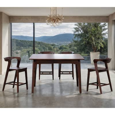 Furniture of America Abigail III Mid-Century Modern 5-Piece Walnut 53-inch 1-Leaf Extendable Counter Height Dining Set