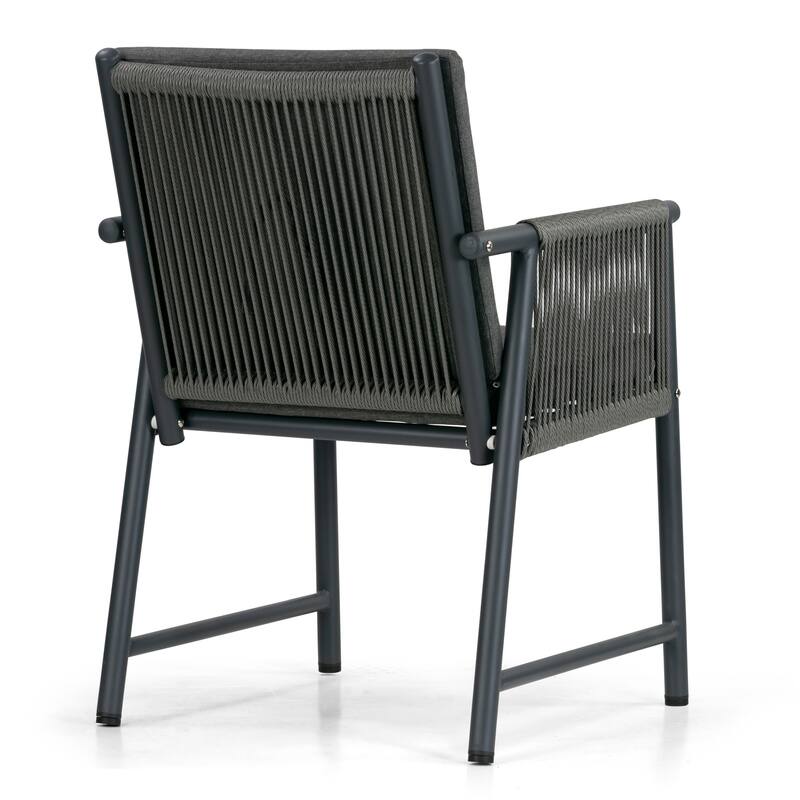 Set of 2 Bianca Grey Outdoor Dining Chair with Hand-Woven Rattan Arms