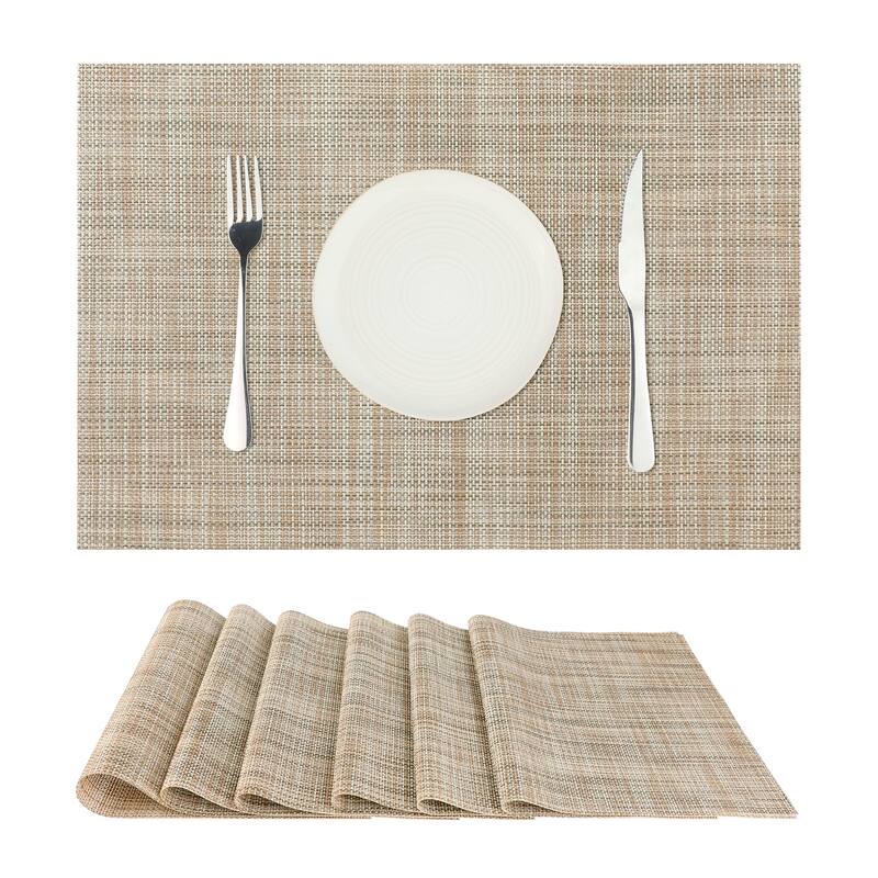 Durable Placemats for Dining Table, Washable Woven Kitchen Place Mats Set of 6 - 18x12 inch - Gold