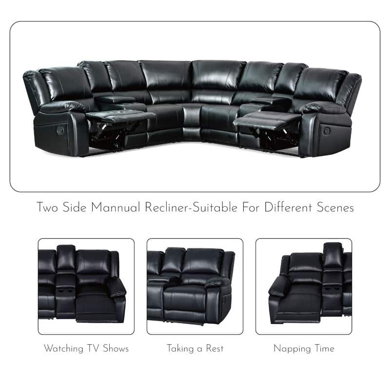 108" W Modern Contemporary Faux Leather 7 Piece Sectional Recliners