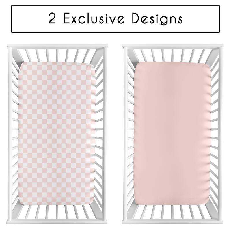 Sweet Jojo Designs Pink Gingham Checkered Plaid Girl 2 Pack Fitted Crib Sheets - Solid Blush & Vintage, Classic, Checkerboard