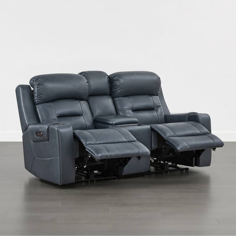Spruce & Spring Genuine Leather Power Reclining Sofa with Wireless Charging