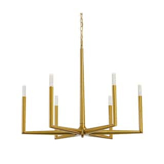 6-Light Satin Brass Chandelier With Clear Bubble Crystal Shades