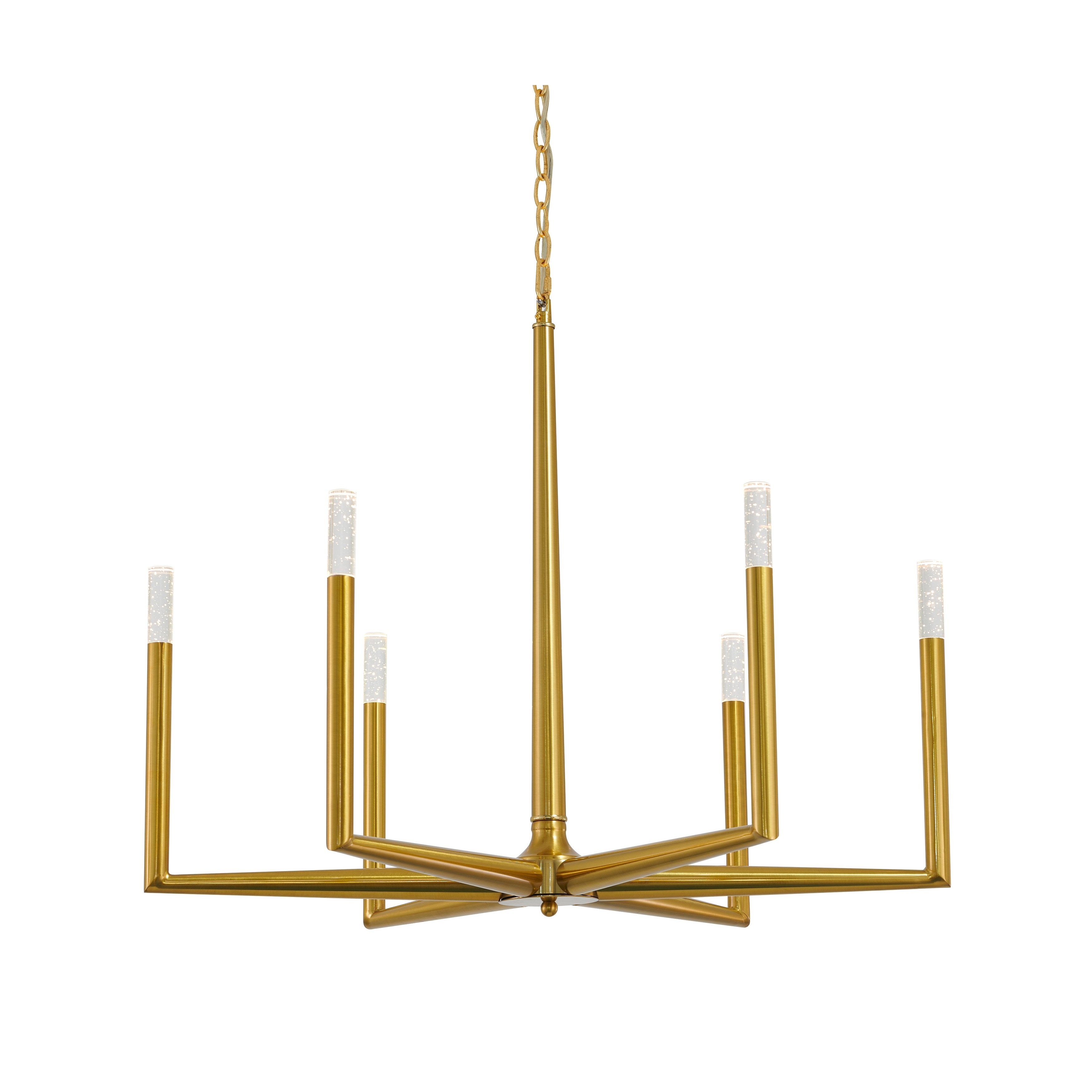 6-Light Satin Brass Chandelier With Clear Bubble Crystal Shades