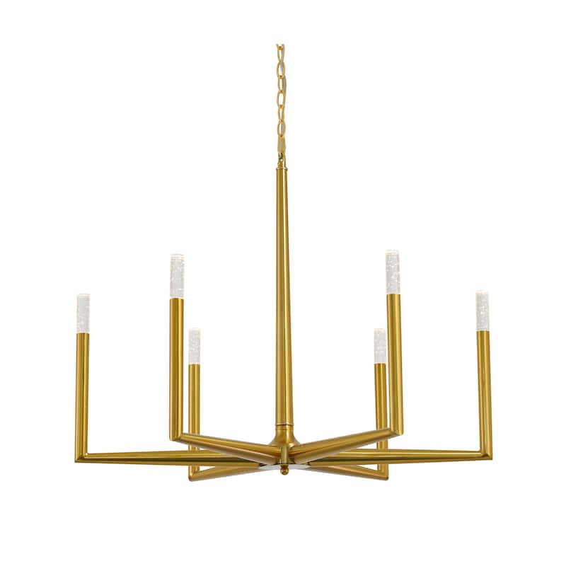 6-Light Satin Brass Chandelier With Clear Bubble Crystal Shades