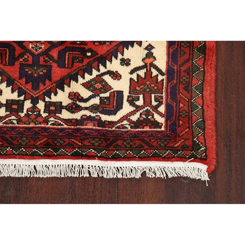 Geometric Hamedan Persian Area Rug Wool Handmade Foyer Carpet - 3'2" x 4'11"