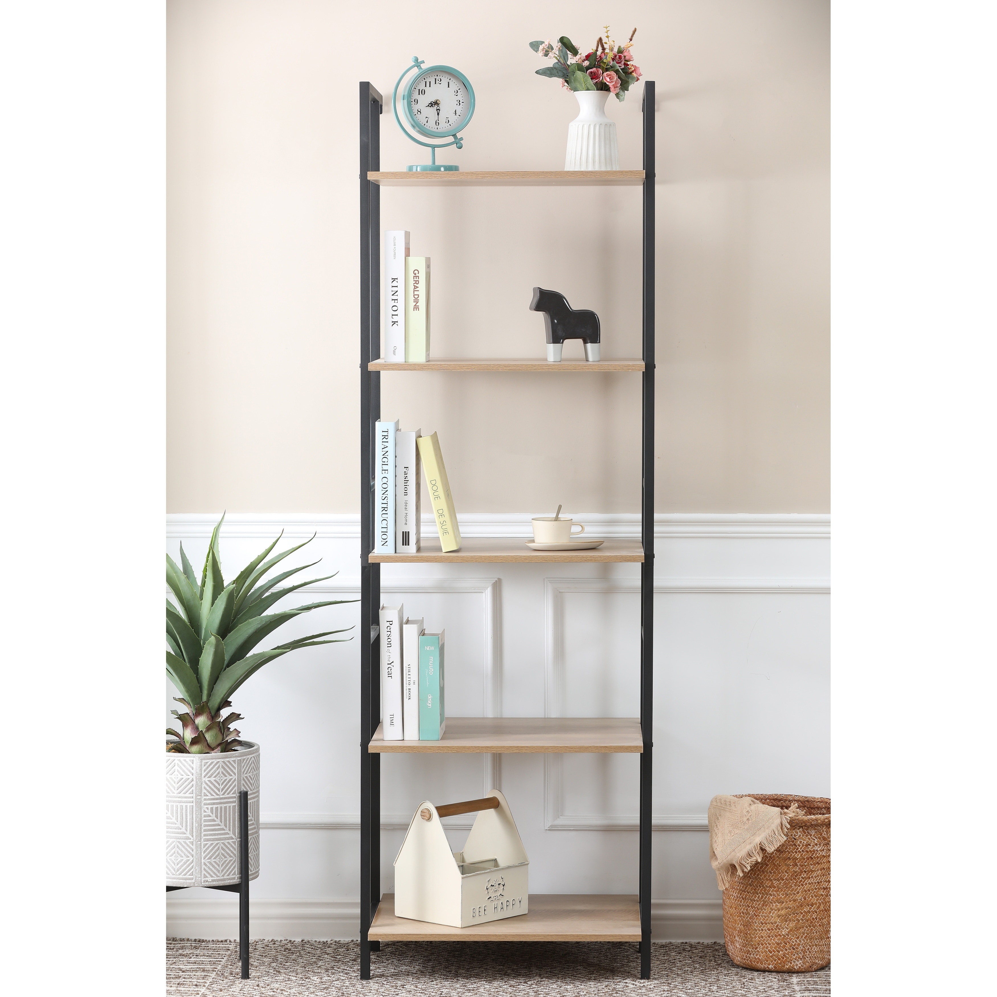 4-shelf With Storage Cabinet Light Oak Finish Bookcase - 73