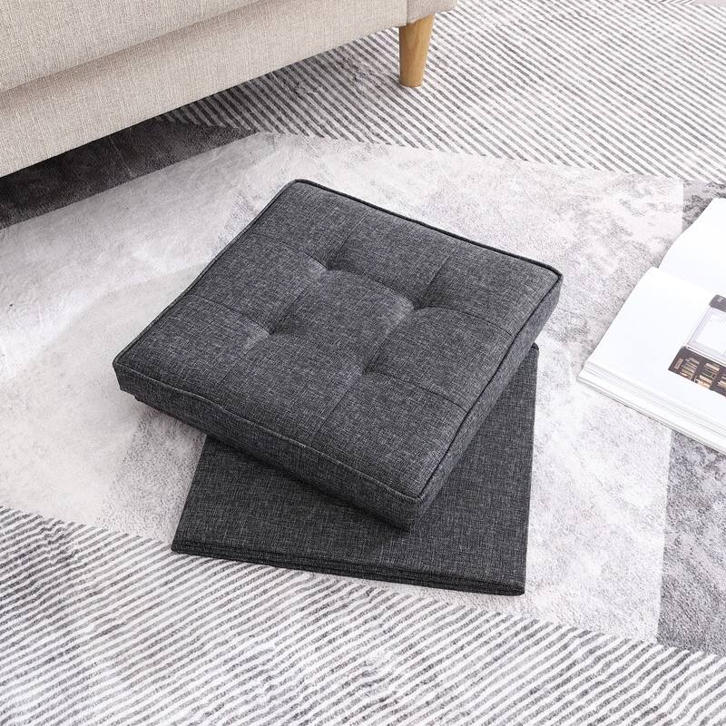 Foldable Tufted Square Storage Ottoman with Table Top Lid