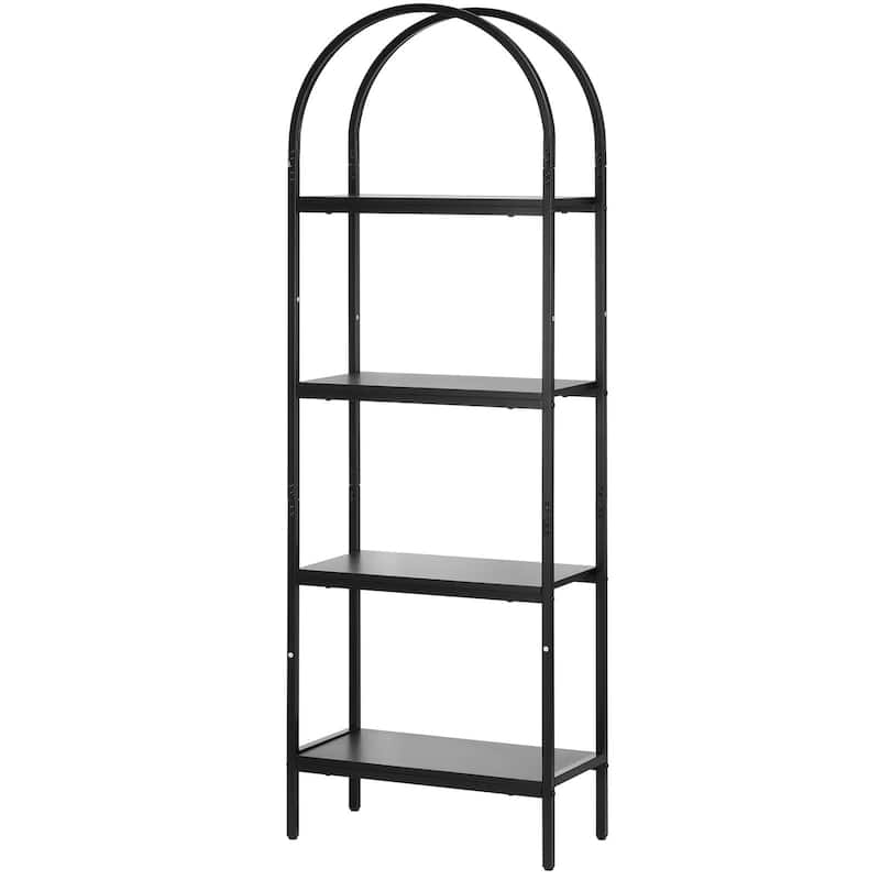 4-Tier Black Metal Freestanding Bookshelf with Adjustable Foot Pads Suitable for Any Room - 23.62" x 11.81" x 70.87"