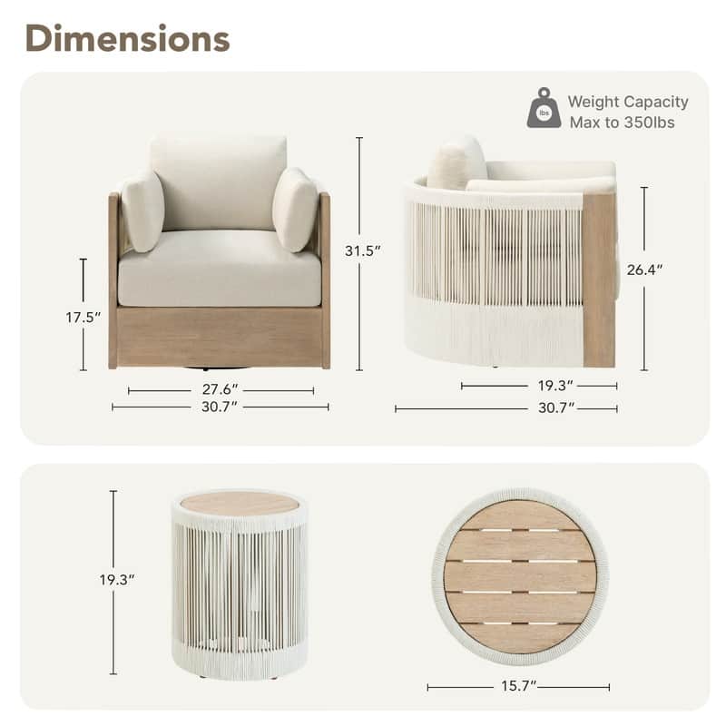 Khloe Outdoor Wood Patio Furniture Swivel Chair
