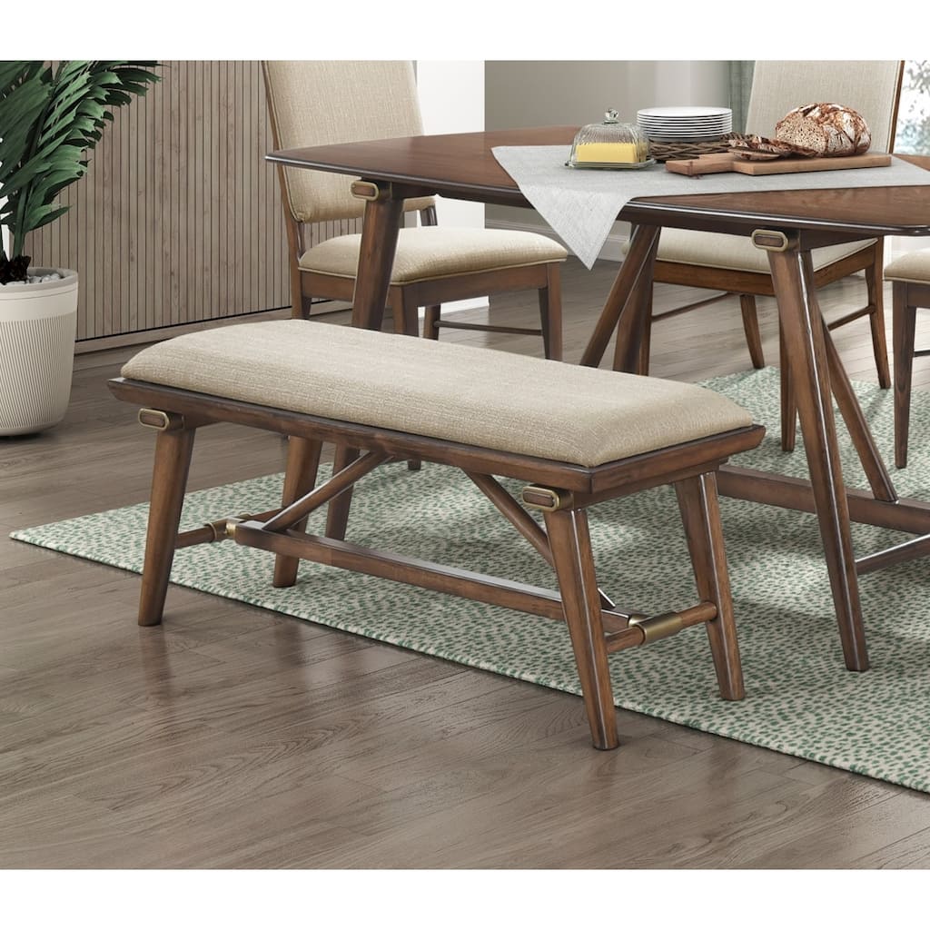 Modern Design 1pc Bench Fabric Upholstered Seat Brown Finish Wooden Dining Kitchen Furniture
