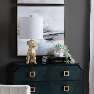 Gold Resin Boxer Dog Table Lamp with Shade