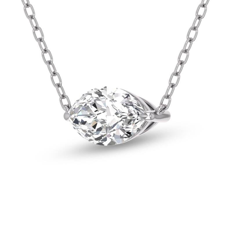 Marquee Lab Grown 1/2 Carat Floating Marquise Diamond Solitaire Pendant in 14K White Gold