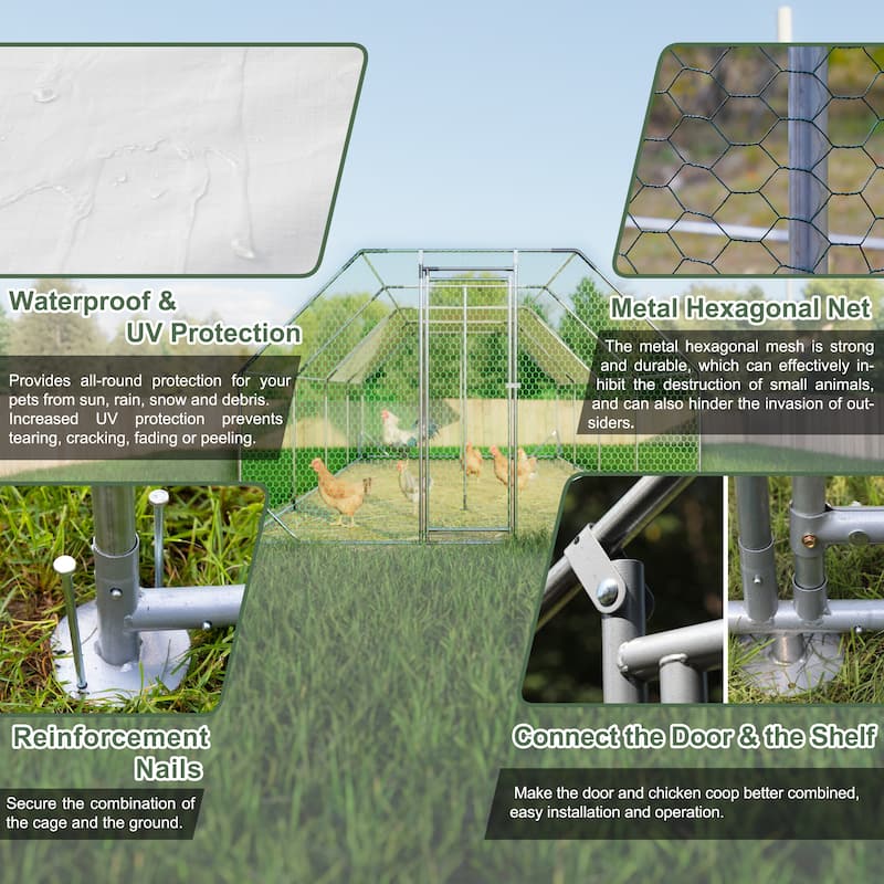 GDFStudio - Nathan Large Walk-In Metal Chicken Coop with Waterproof Cover and Secure Design