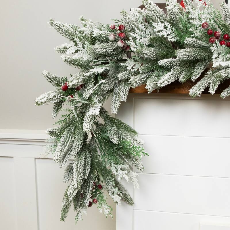 Real Touch™️ Flocked Wind River Fir with Berries Artificial Christmas Garland - 7' x 12" - Unlit