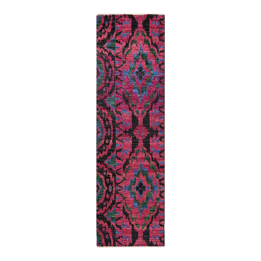 Overton Hand Knotted Wool Vintage Inspired Modern Contemporary Modern Black Runner Rug - 2' 6" x 8' 8"