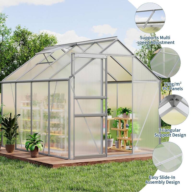 6 x 8 FT Winter Polycarbonate Greenhouse for Outdoors Gardening, Silver