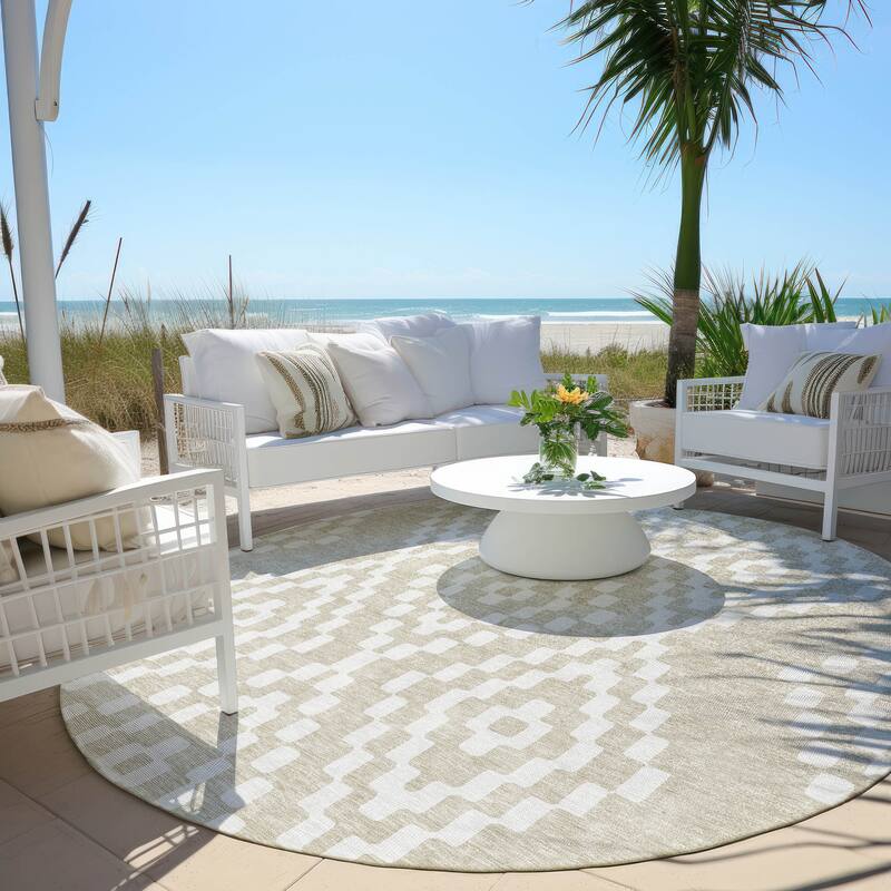 Machine Washable Indoor/ Outdoor Chantille Moroccan Boho Rug - Beige - 8' x 8'