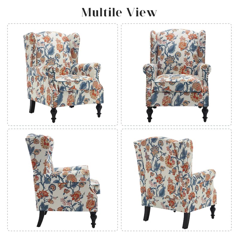 HOMYKA 29'' Wide Floral Pattern Wingback Accent Armchair with Nailhead Trim