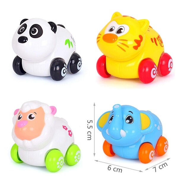 Huile Push /& Go Toy Friction Powered Cartoon Animals Toy Cars Set for Toddlers
