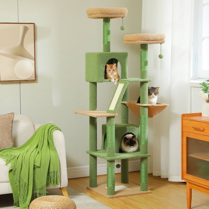 Large cat tree with apartment, hammock and toy ball