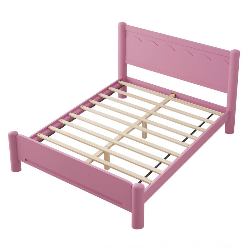 Queen Size Wood Bed Frame,Wood Platform Bed with Headboard,Solid Wood Legs