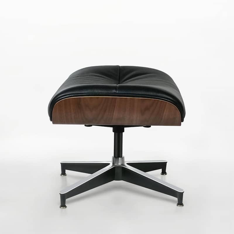 HomeRoots 33" Black and Walnut Leather And Wood Swivel Lounge Chair With Ottoman - 33.46 in. x 40.55 in. x 41.73 in.