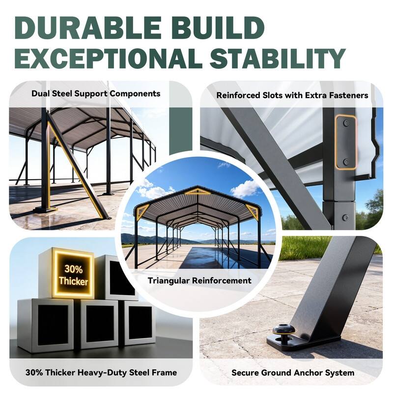 EROMMY Heavy Duty Metal Carport with Extra Support Poles, UV & Waterproof Car Canopy for Outdoor Vehicle Shelter