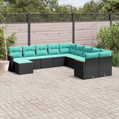 vidaXL 11 Piece Patio Sofa Set with Cushions Black Poly Rattan