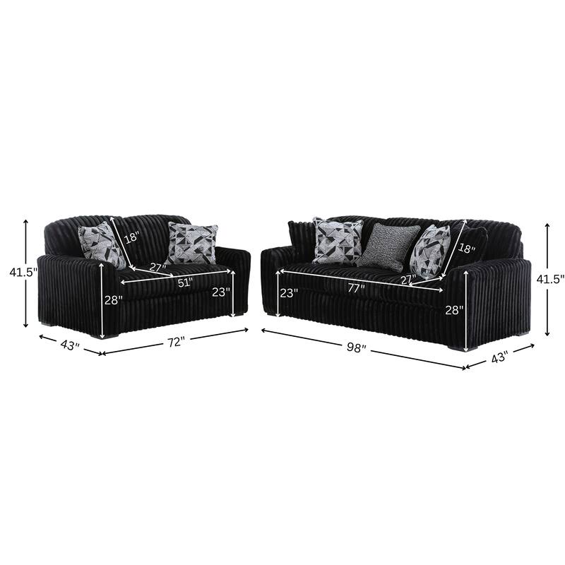 Roundhill Furniture Solenne 3-Piece Living Room Set, Oversized Sofa, Loveseat, and Chair and a Half