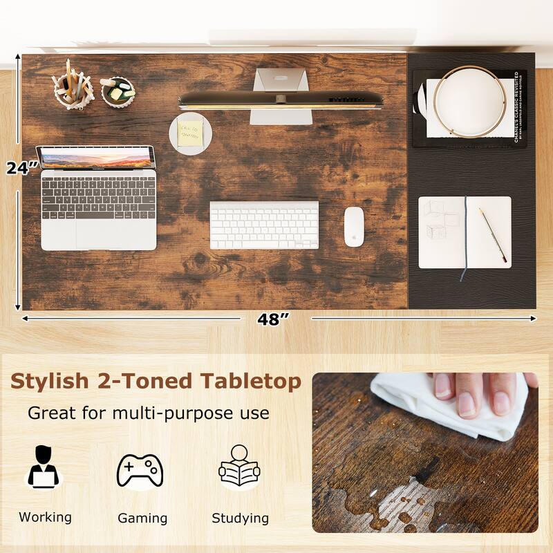 Gymax 48'' Home Office Desk w/ Storage Headphone Hook Shelf & 2