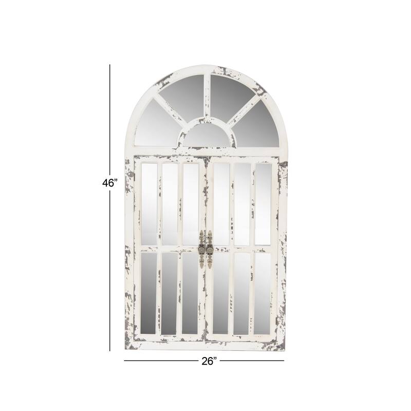 Wood Window Pane Inspired 2 Door Room Wall Mirror with Arched Top and Distressing - White - Roche River Decor