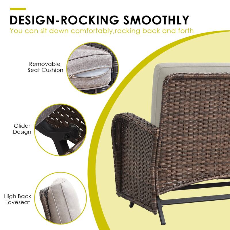 Outdoor Rattan Glider Sofa,Patio Chair, Rocking Chair with Table