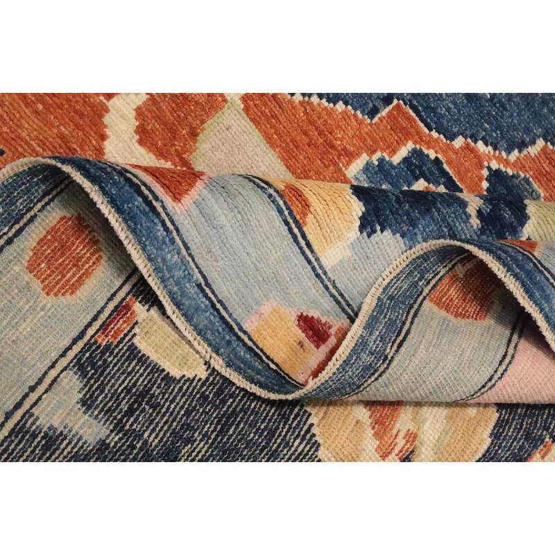 Hand Knotted Oriental 100% Wool Carpet Transitional Floral Navy Blue & Blues Oushak Area Rug - 9' 6'' X 8' 3''