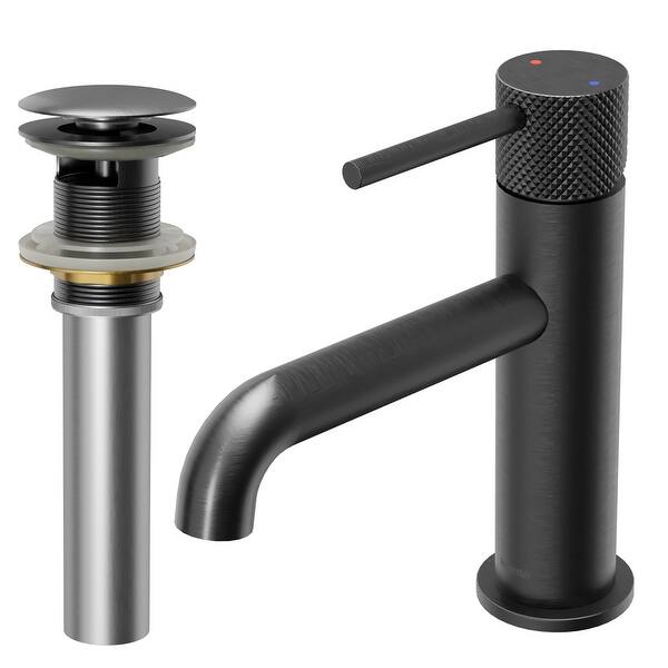 slide 2 of 13, Karran Tryst KBF460 Single-Handle Single Hole Basin Bathroom Faucet with Matching Pop-up Drain Gunmetal Grey