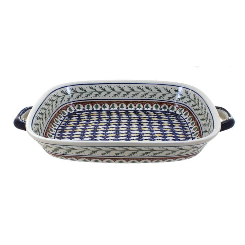 Blue Rose Polish Pottery 1345 Zaklady Large Baker with Handles - Evergreen