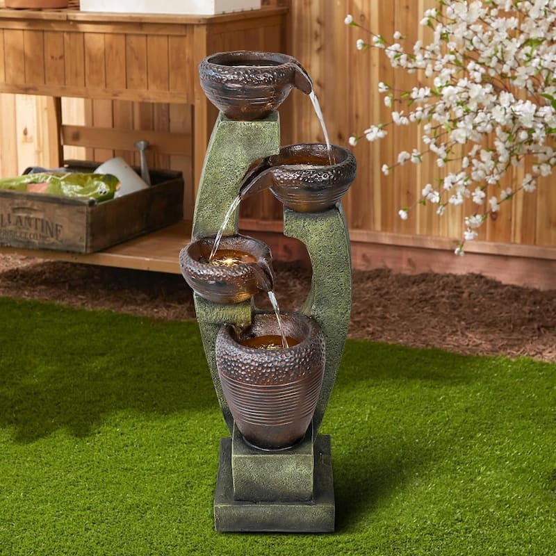 40" H Outdoor Modern Fountain Floor Waterfall Feature for Patio - Brown