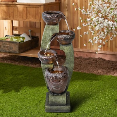 40" H Outdoor Modern Fountain Floor Waterfall Feature for Patio