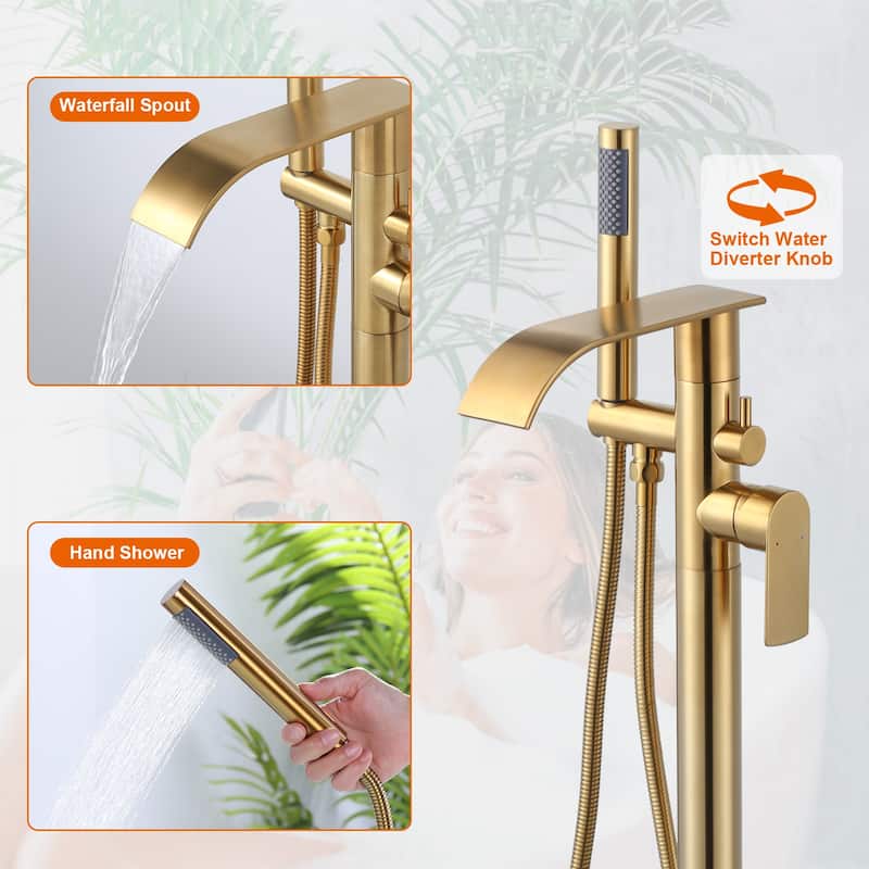 WOWOW Single-Handle Freestanding Waterfall Tub Faucet with Handshower